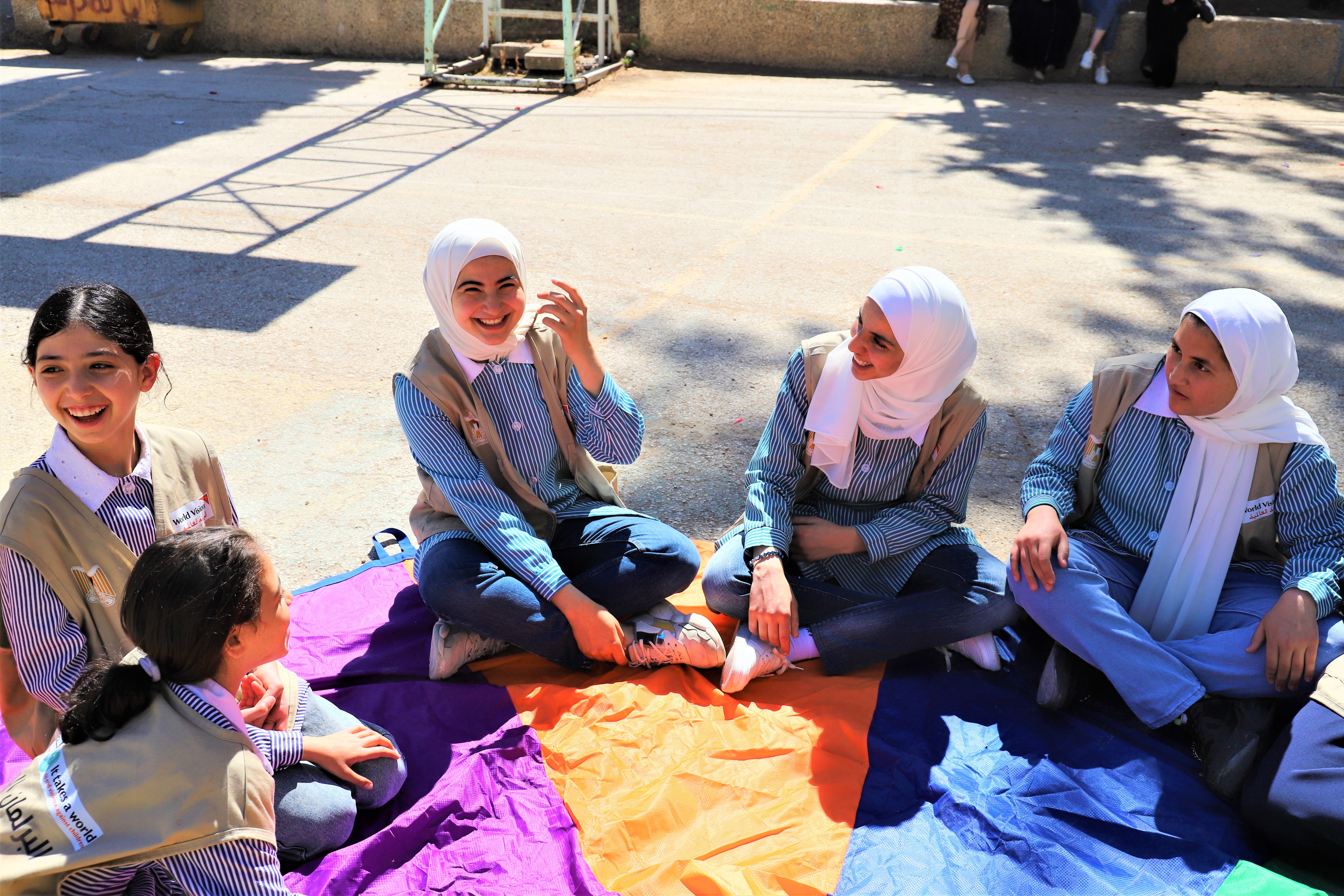 Children during a mental health and psychosocial support activity in the West Bank